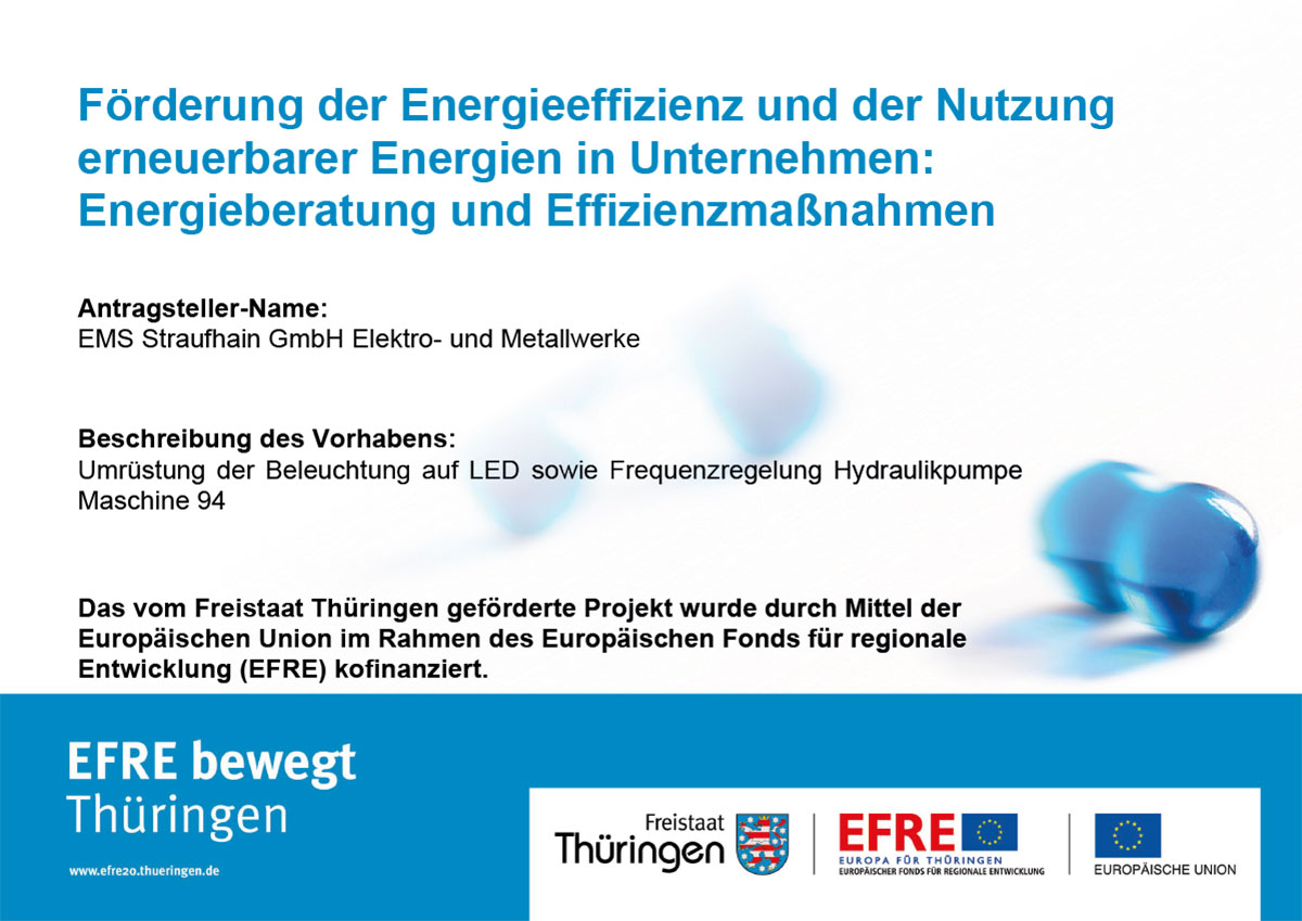 EFRE - Plakat Förderung der Energieeffizienz und Nutzung erneuerbarer Energien