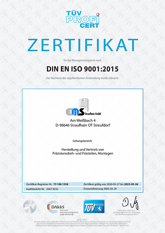 DIN EN ISO 9001:2015 Zertifikat 