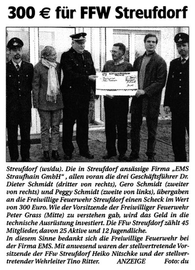 Januar 2005 – 300 EUR für FFW Streufdorf