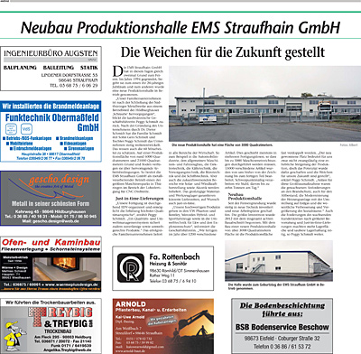 November 2014 – Neubau Produktionshalle EMS Straufhain Die Weichen für die Zukunft gestellt