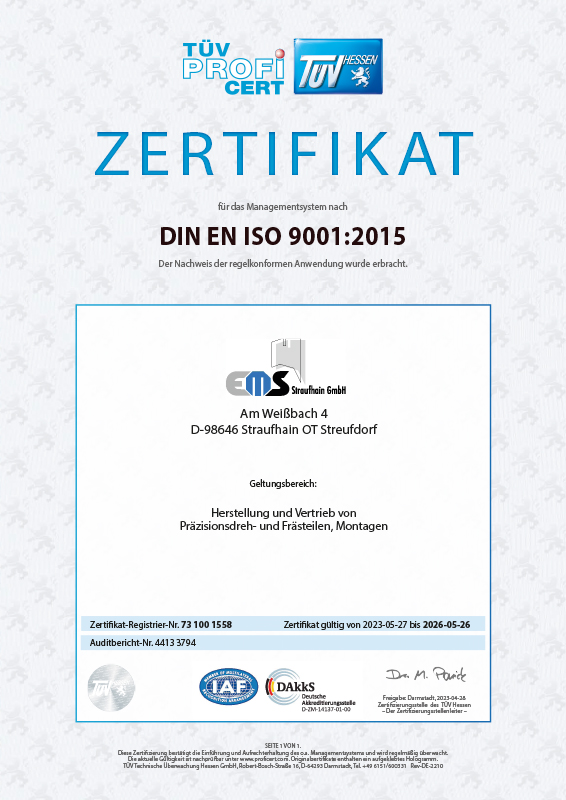 DIN EN ISO 9001:2015 Zertifikat 