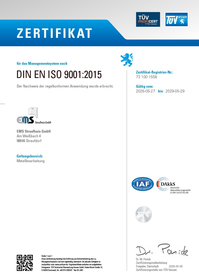 DIN EN ISO 9001:2015 Zertifikat DIN EN ISO 9001:2015 Zertifikat